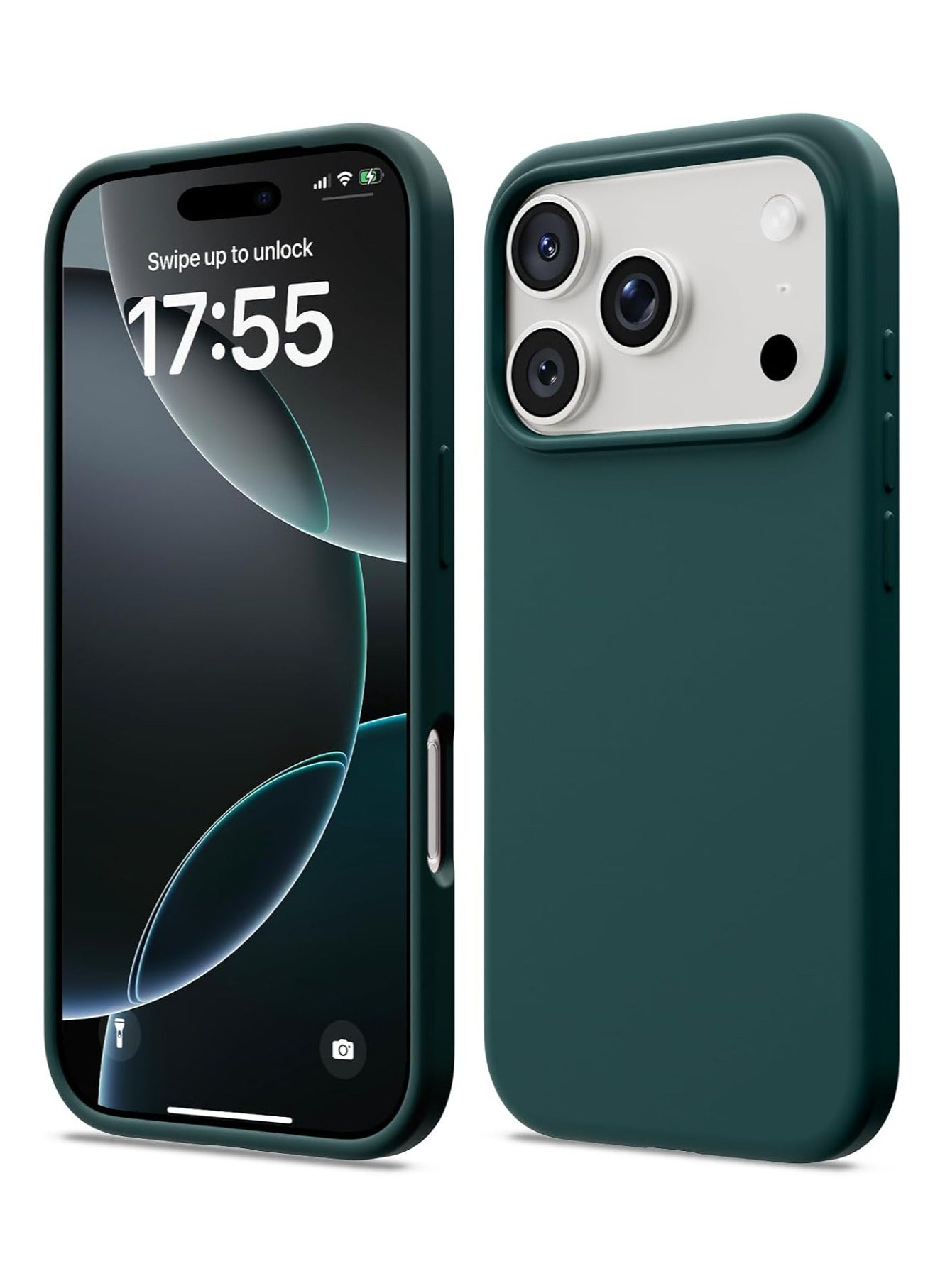 Silicone Case Compatible with iPhone 17 Pro Max, Slim Liquid Silicone Phone Case with 3-Layer Soft Rubber Shockproof Bumper with TPU Lining (Dark Green)