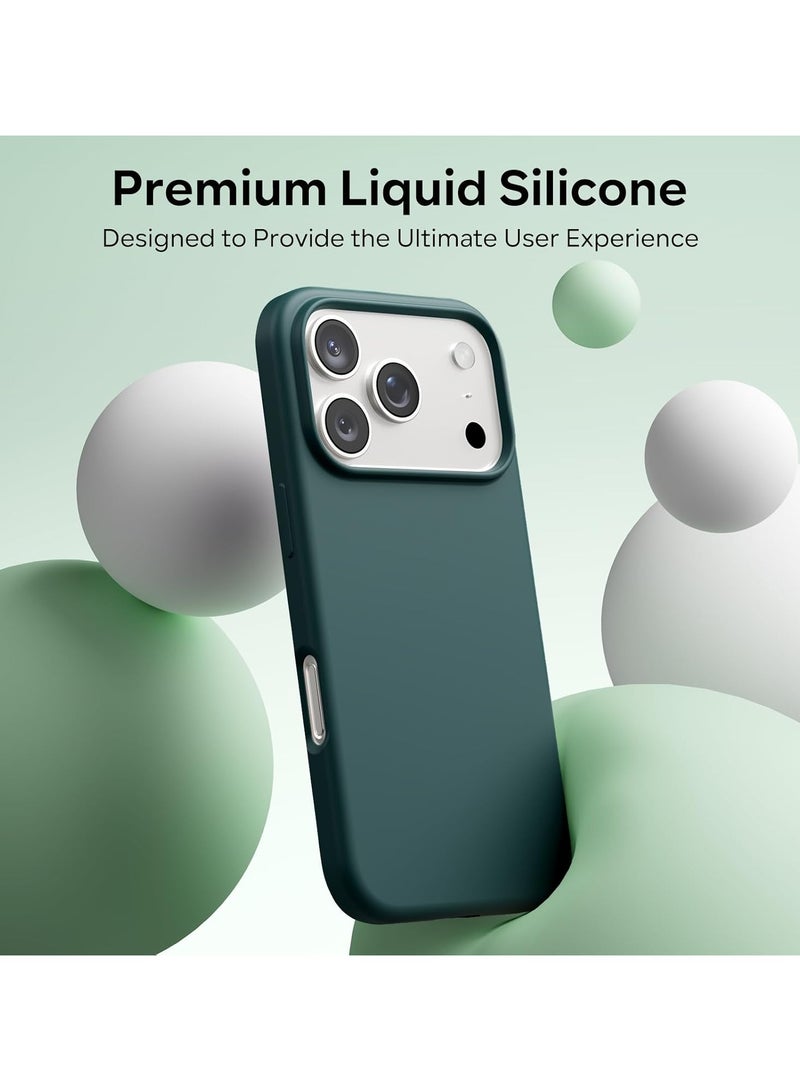 دينكس جراب سيليكون متوافق مع iPhone 17 Pro Max، جراب هاتف سيليكون سائل رفيع مع مصد مطاطي ناعم مقاوم للصدمات مكون من 3 طبقات مع بطانة من مادة TPU (أخضر غامق) - Image 2