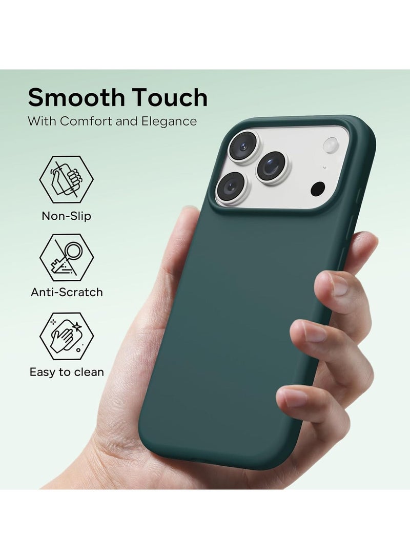 أكاليكس جراب سيليكون متوافق مع iPhone 17 Pro Max، جراب هاتف سيليكون سائل رفيع مع مصد مطاطي ناعم مقاوم للصدمات مكون من 3 طبقات مع بطانة من مادة TPU (أخضر غامق) - Image 3