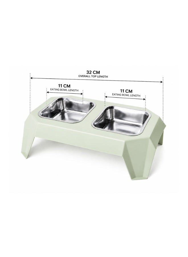 Elevated Double Stainless Steel Pet Bowl for Cats and Dogs - Raised Food and Water Feeder Station with Non-Slip Stand, Light Green (11cm Bowls, 32cm Stand) - Image 2