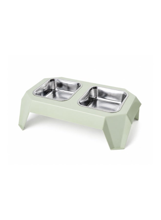 Elevated Double Stainless Steel Pet Bowl for Cats and Dogs - Raised Food and Water Feeder Station with Non-Slip Stand, Light Green (11cm Bowls, 32cm Stand) - Image 1