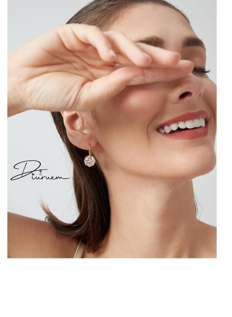 Captaintech Diamond Pendant Earrings, Round Crystal Flower Leverback Drop Earrings, for Women 14k Gold Plated Sparkling Cubic Zirconia Elegant Diamond Dangle Earrings, Prong Setting Bridal Earrings (1 Pair) - Image 2