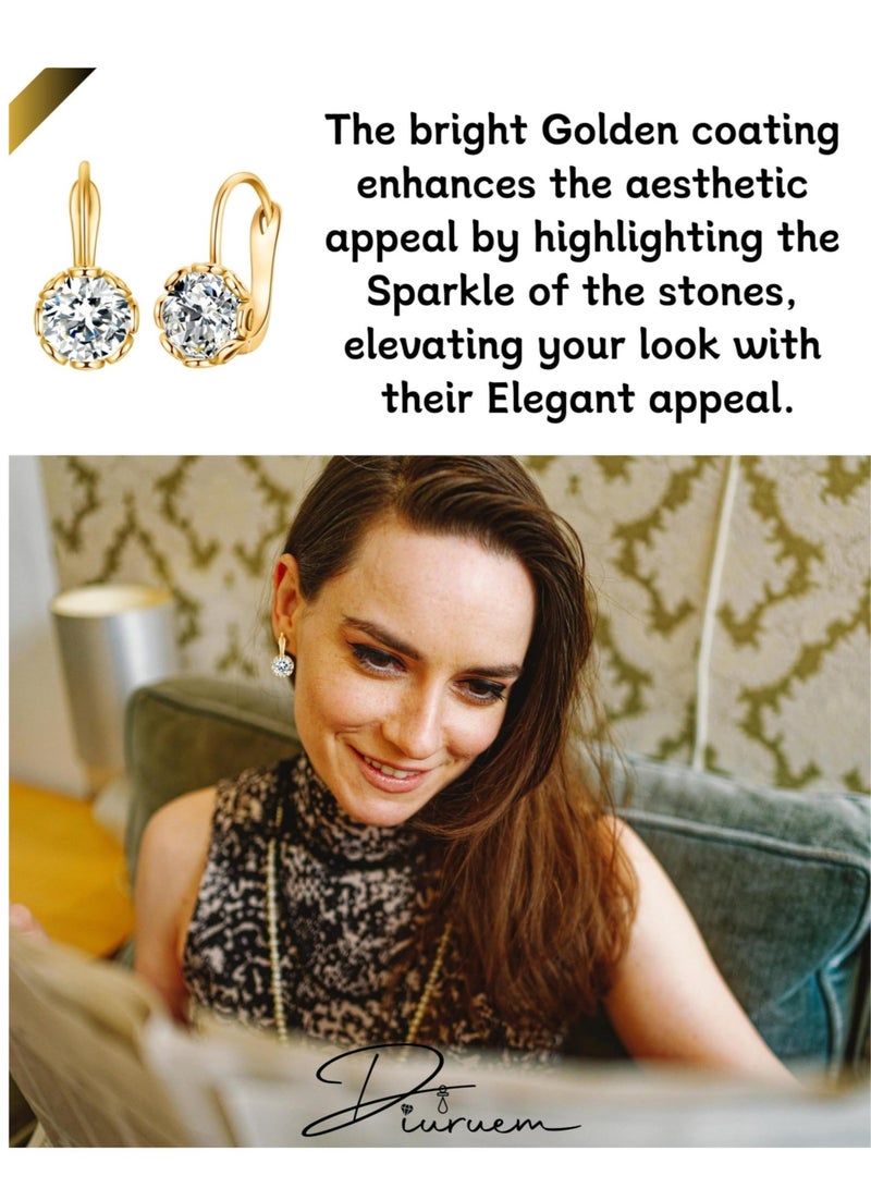 Captaintech Diamond Pendant Earrings, Round Crystal Flower Leverback Drop Earrings, for Women 14k Gold Plated Sparkling Cubic Zirconia Elegant Diamond Dangle Earrings, Prong Setting Bridal Earrings (1 Pair) - Image 5