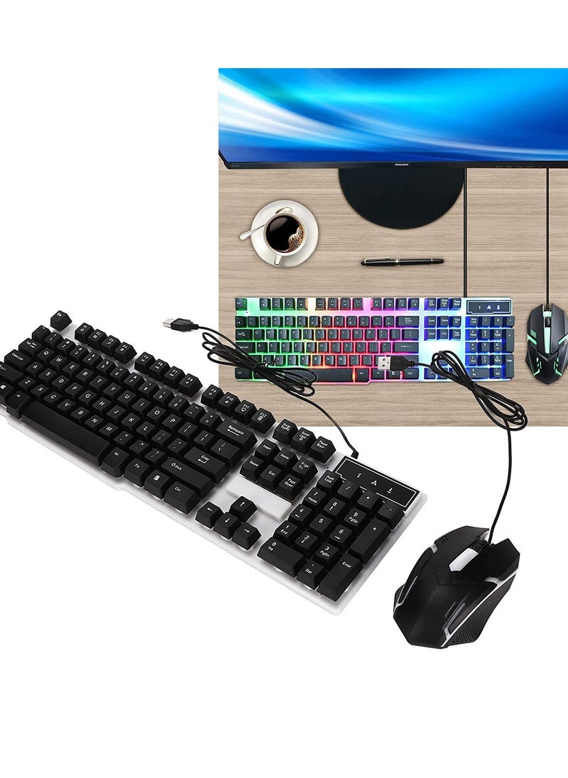 Denx Key Gaming Keyboard Mouse Combo, Colorful Backlight Ergonomic Stable Kickstand Designed, for Laptop Home Office Gaming