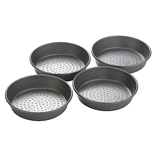 Chicago Metallic Deep Dish Pizza Pan Set of 4, 7 Inch Personal Size, Heavy-Duty Carbon Steel with Perforated Bottom for Crispy Crust, Perfect for Family Pizza Night - Image 1