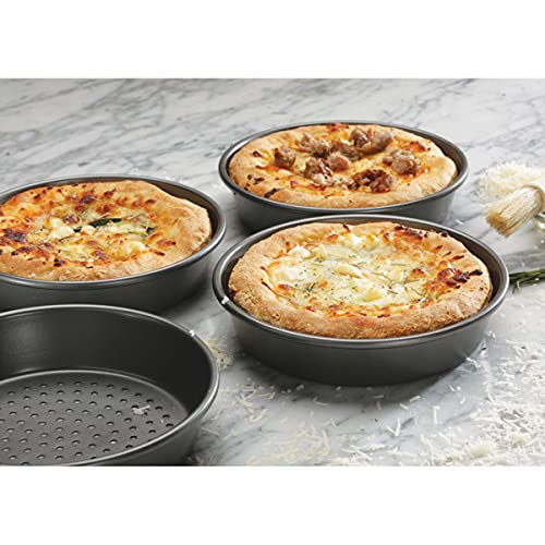 Chicago Metallic Deep Dish Pizza Pan Set of 4, 7 Inch Personal Size, Heavy-Duty Carbon Steel with Perforated Bottom for Crispy Crust, Perfect for Family Pizza Night - Image 4