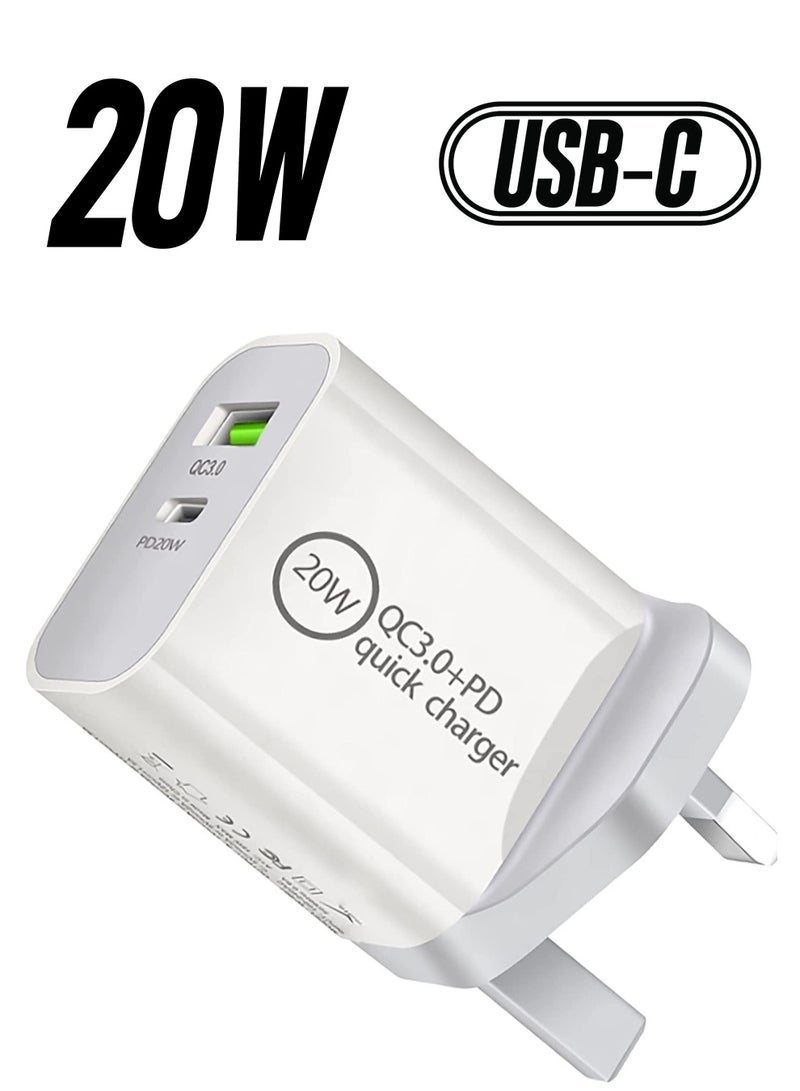Gravity USB C 20W Fast PD Wall Charger, 3.0 Quick Charging Dual-Port Power Adapter Compatible with iPhon 14 Pro/14 Pro Max/13 mini/12/11, New iPd 9, iPd mini 6, Galaxy S20 - White - Image 1