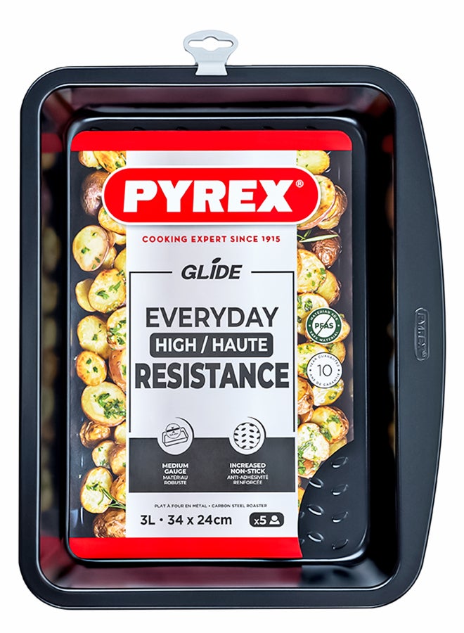 بيريكس Pyrex Glide Non-Stick Rectangular Roaster 34cm 3L, PFAS-Free Roasting Pan, Scratch Resistant Bakeware, Ideal for Roasts, Gratins & Family Meals 34cm - Image 1