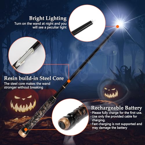ChampWe Light Up Magic Wizard Wand Rechargeable Illuminating Toy for Kids Witch Collection Cosplay Accessories with Spellbook and Gift Box Foliage - Image 5