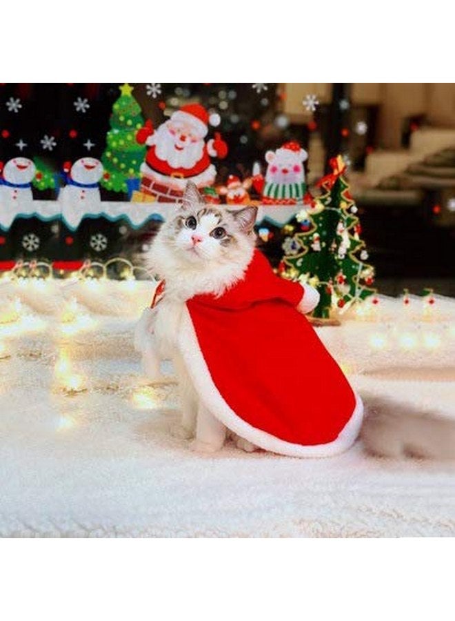 Cat Christmas Hooded Cloak Pet Dog Costume Cape with Hat Cute Kitten Puppy Red Poncho Santa Claus Cosplay Robe for Xmas Party - Image 1
