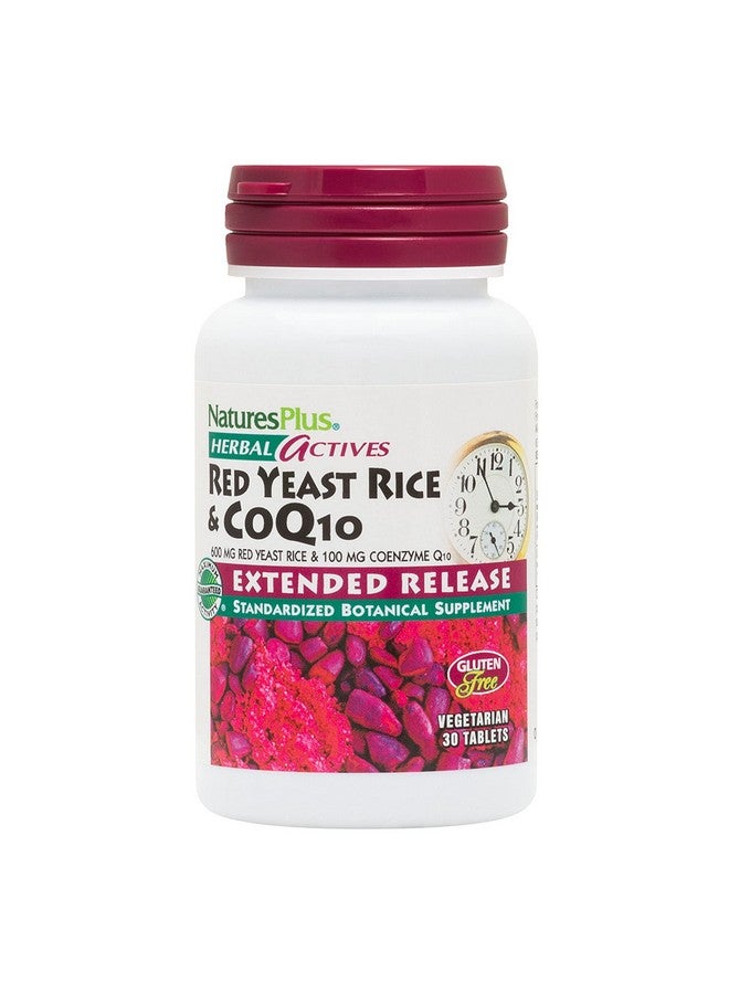 Nature's Plus ناتشرز بلس هيربال أكتيفز أرز الخميرة الحمراء 600 ملغ و كيو 10 100 ملغ إطلاق ممتد 30 قرص نباتي أقصى قوة مكمل مضاد للأكسدة نباتي خالي من الغلوتين 30 حصة - Image 2