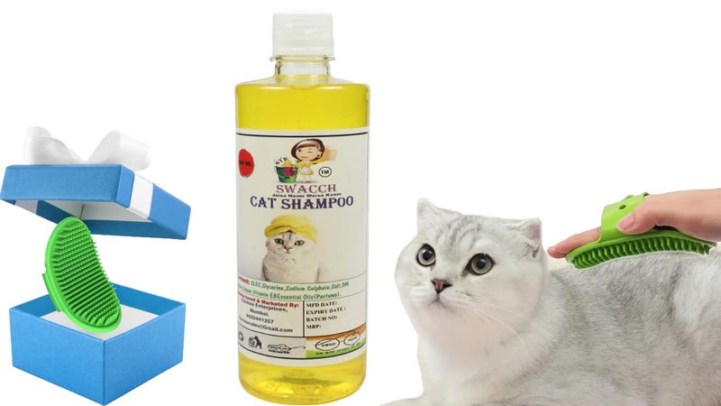 Swacch Cat Shampoo -500ml (Lemon) + Bath Brush with Adjustable Straps Combo Pack - Image 1