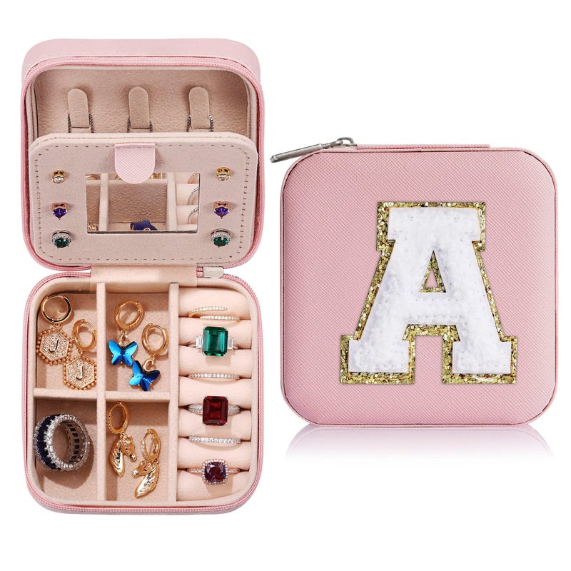 Parima Gifts for Teen Girls Kids - Gifts for Teen Girl Trendy Stuff, Birthday Gift for 5 6 7 8 9 10 11 12 13 14 15 Year Old Girls,Cute Travel Jewelry Case Small Jewelry Box | Letter A, Pink - Image 1