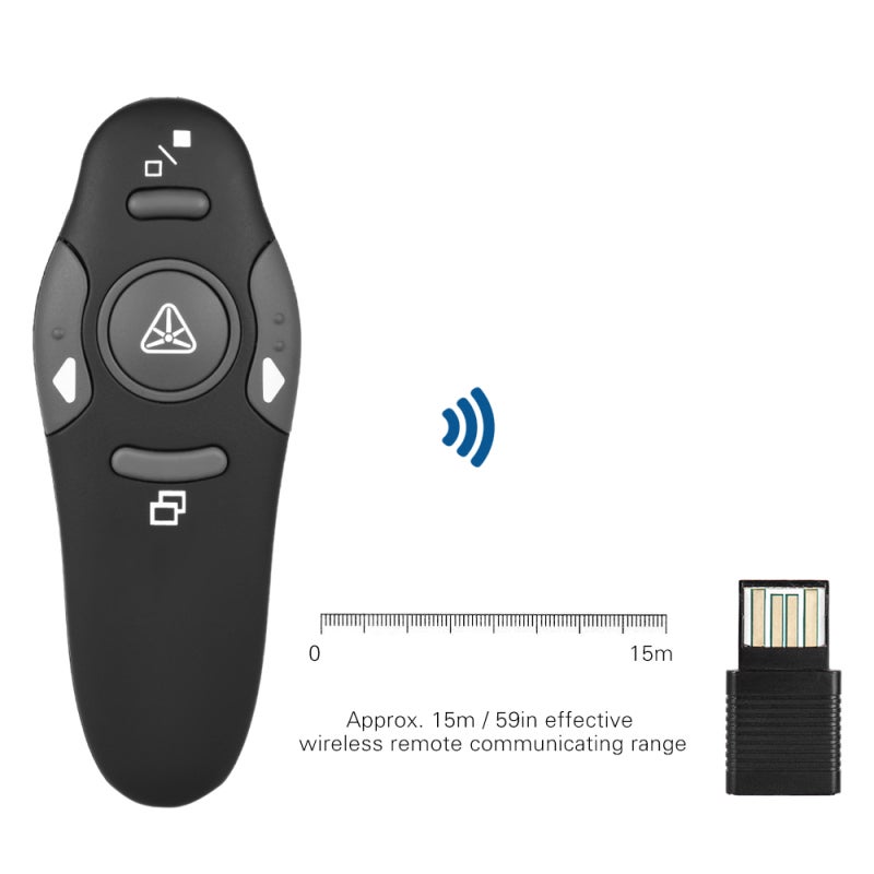 مقدمة لاسلكية: تردد 2.4 جيجاهرتز، مدى 15 مترًا، ضوء أحمر ساطع، مستقبل USB قابل للربط والتشغيل فورًا - تحكم عن بعد مدمج مؤهل للاستخدامergonomic، تحكم في الشرائح للتدريس التفاعلي، والعروض التقديمية المحترفة - Image 2