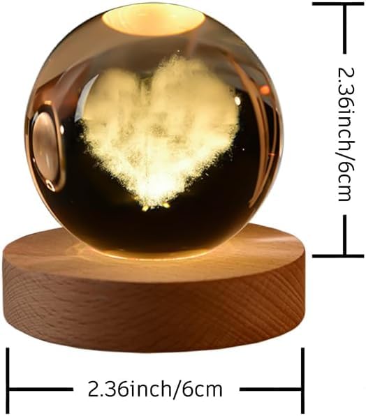SHOPOGENIX Solar System Moon Crystal Ball Night Light 60mm,Glass Ball Night LED Lamp with USB Powered 2.4 Inch Wooden Base Colorful Crystal Ball for Gifts Men,Women,Kids,Boys,Girls (Heart Cloud) - Image 3