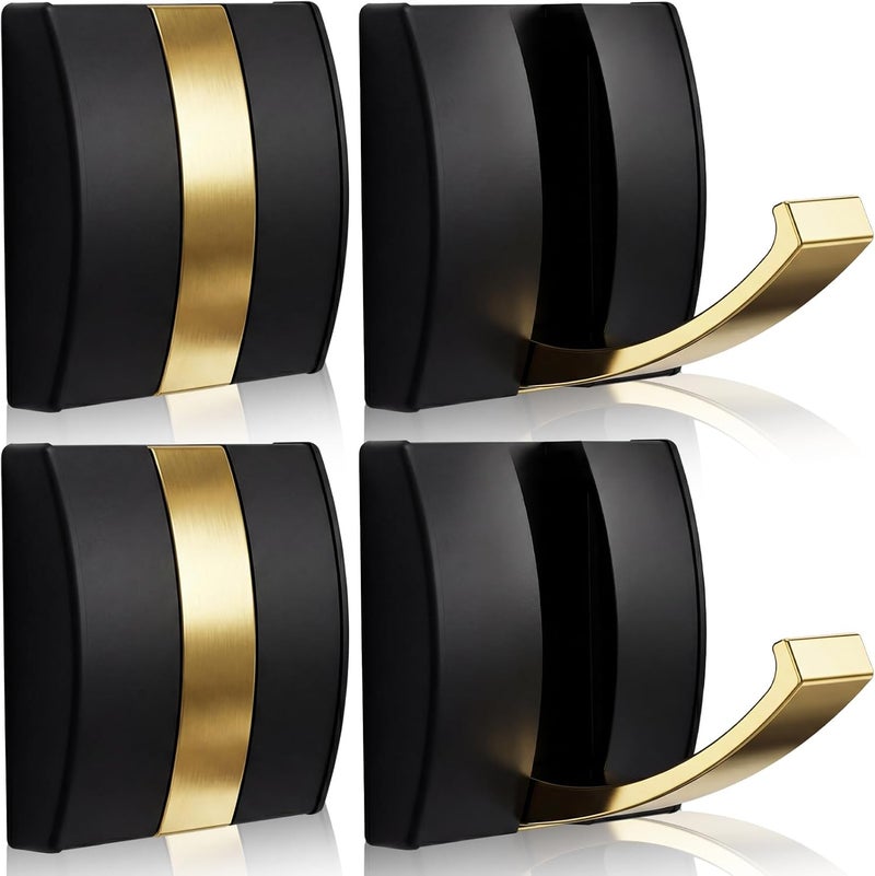 Queekay 4 Pcs Folding Hideaway Coat Hooks Heavy Duty Wall Towel Hooks for Bathrooms Retractable Coat Space Aluminum Wall Hanging Holder for Closet Scarf Hat Robe Key Purse Bag(Black Gold) - Image 1