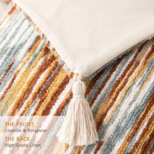 WANLIRD Boho Throw Pillow Covers 18x18 Set of 2 Woven Tufted Farmhouse Pillows Cover with Tassels Textured Striped Cushion Case Neutral Pillow Cases Decorative Pillowcase for Sofa Couch Bed,Rust - Image 2