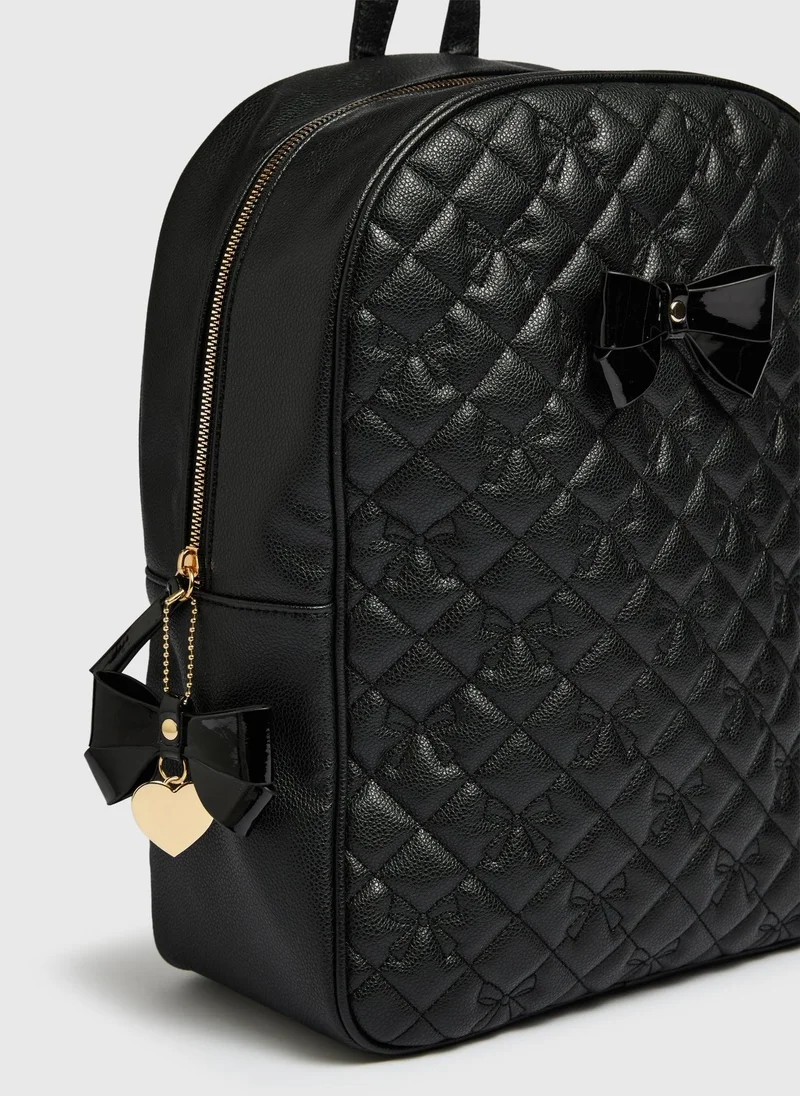 ماتلان Girls Black Quilted Bow Backpack
