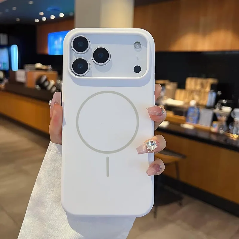 Mobcos Mobcos iPhone 17 Pro Max White Luxury Magnetic Compatible for iPhone Series – Shockproof, Slim Fit, Soft-Touch Protective Cover with Magnetic Wireless Charging Support