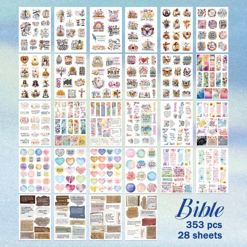 PRSTINCOL Bible Verse Stickers Book, 28 Pages 353 Pcs Religious Scripture Journaling Supplies for Women Water Bottles Journals - Image 3