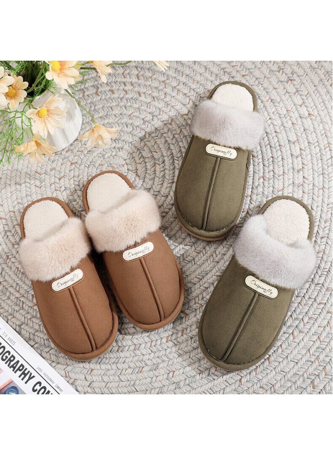 Tzldn Fuzzy Cotton Slippers Women Autumn Winter Thick Sole Warm Non-slip Home Couple Semi-enclosed Cotton Slippers Men