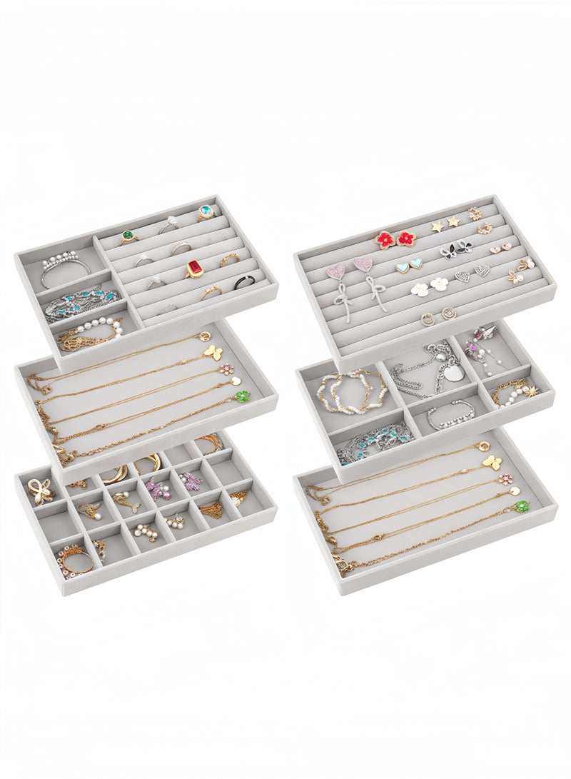 Peachjoy 6pcs Set Fabric Jewelry Organizer Trays, Rectangle Multi-Sectional Tabletop Storage for Necklaces, Rings, Earrings, Hair Clips, with Multipurpose Drawer Divider for Ideal Gift, Jewelry Trays - Image 1