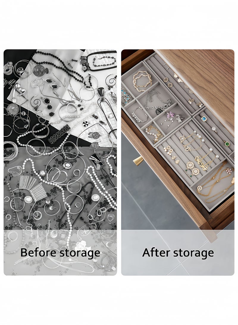 Peachjoy 6pcs Set Fabric Jewelry Organizer Trays, Rectangle Multi-Sectional Tabletop Storage for Necklaces, Rings, Earrings, Hair Clips, with Multipurpose Drawer Divider for Ideal Gift, Jewelry Trays - Image 5