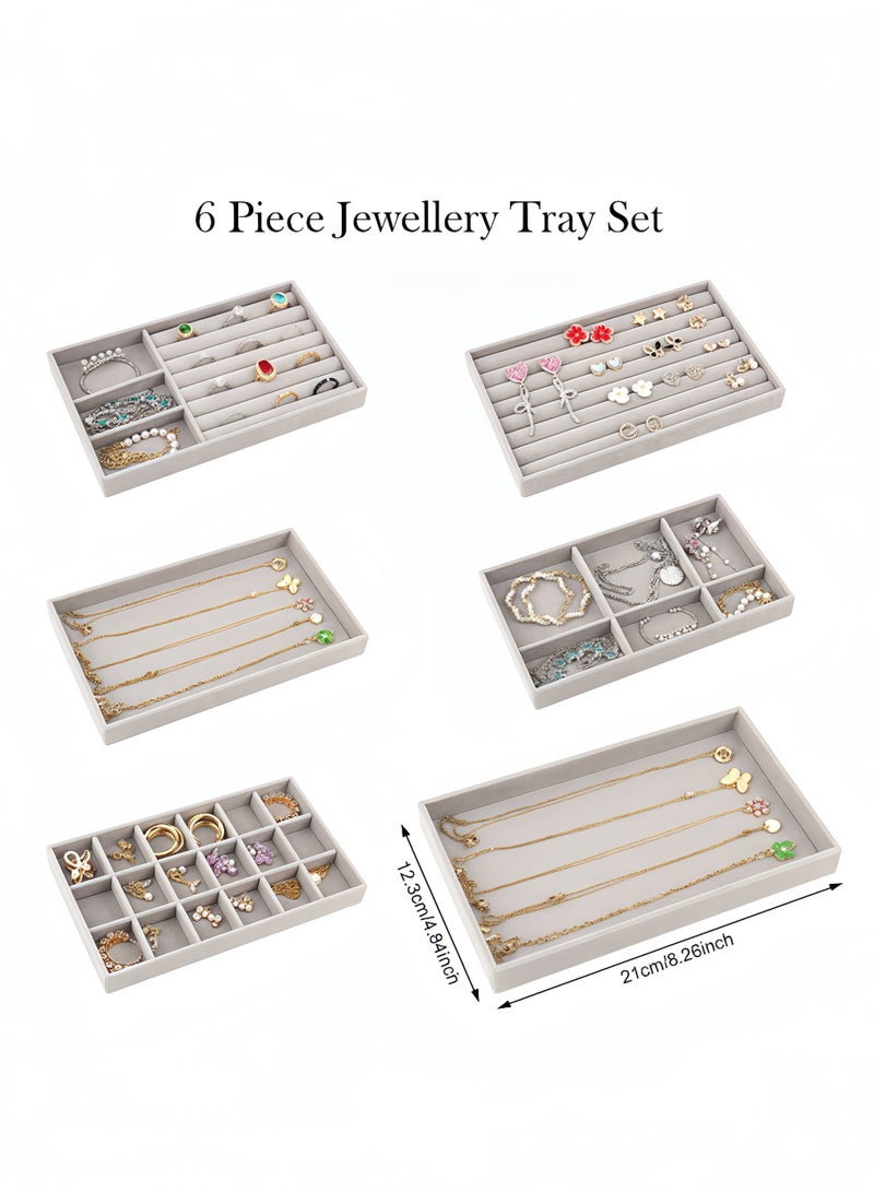 Peachjoy 6pcs Set Fabric Jewelry Organizer Trays, Rectangle Multi-Sectional Tabletop Storage for Necklaces, Rings, Earrings, Hair Clips, with Multipurpose Drawer Divider for Ideal Gift, Jewelry Trays - Image 3