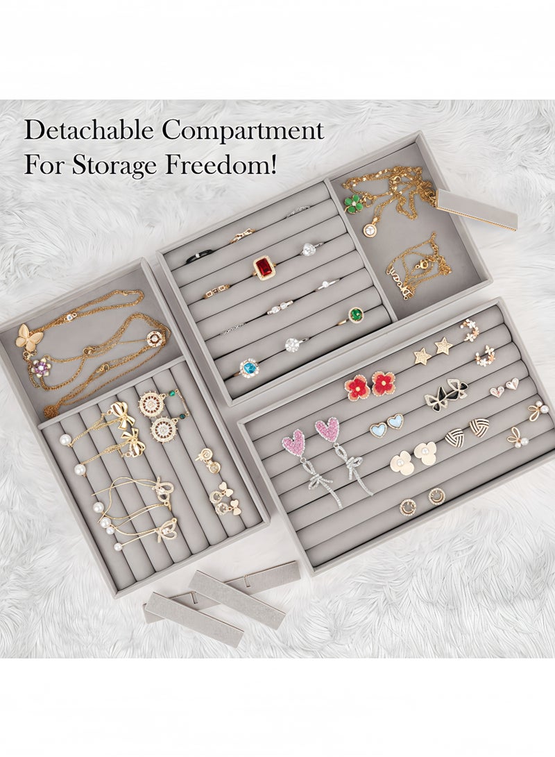 Peachjoy 6pcs Set Fabric Jewelry Organizer Trays, Rectangle Multi-Sectional Tabletop Storage for Necklaces, Rings, Earrings, Hair Clips, with Multipurpose Drawer Divider for Ideal Gift, Jewelry Trays - Image 4