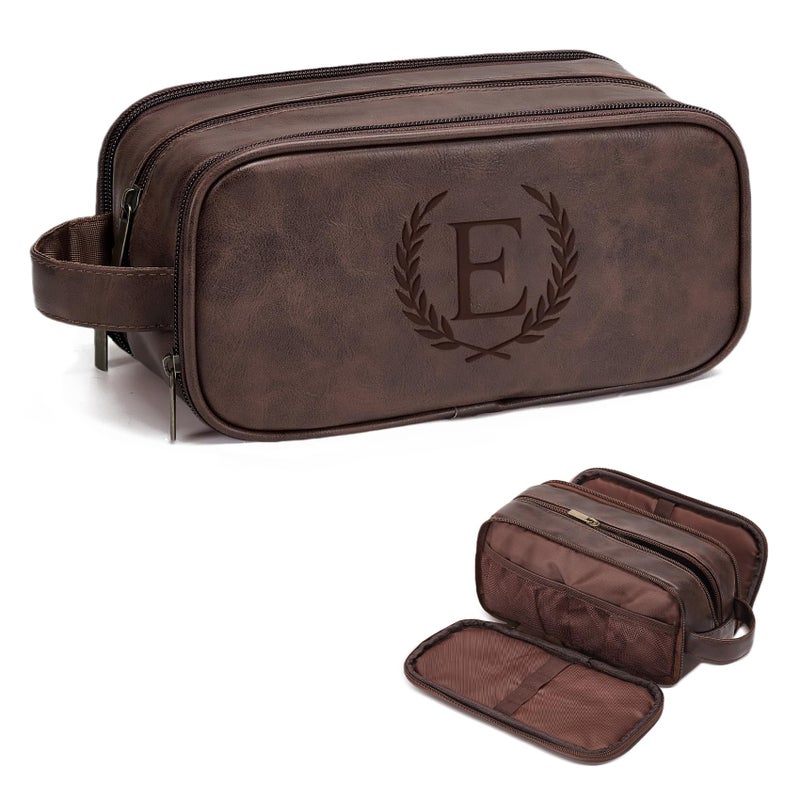 Janhavi Leather Toiletry Bag for Men Personalized Laser Engraved Initials Wheat Toiletry Bag For Shower Caddy Cruise Ship Essentials Groomsmen Gifts Mens Accessories Medium Dark Brown E - Image 2