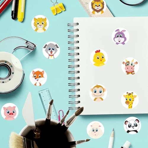 Slipps 1000 Pcs Round Animal Stickers, 16 Designs Cartoon Sticker, Wild Animal Stickers, Roll Reward Stickers for Teachers for The Classroom, Home, School, Envelope, Card Decoration (2 Rolls) - Image 4