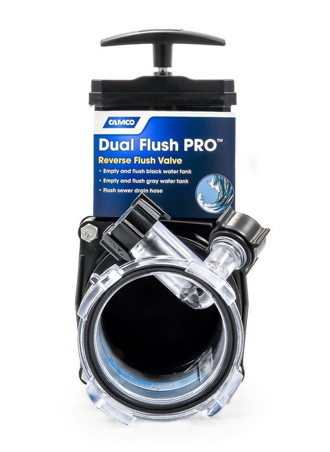 Camco Dual Flush Pro Camper/RV Holding Tank Rinser - Features 3-Inch Gate Valve & Reverse Flush Valve - Empties & Flushes RV Black Water Tanks and RV Sewer Hose (39062)