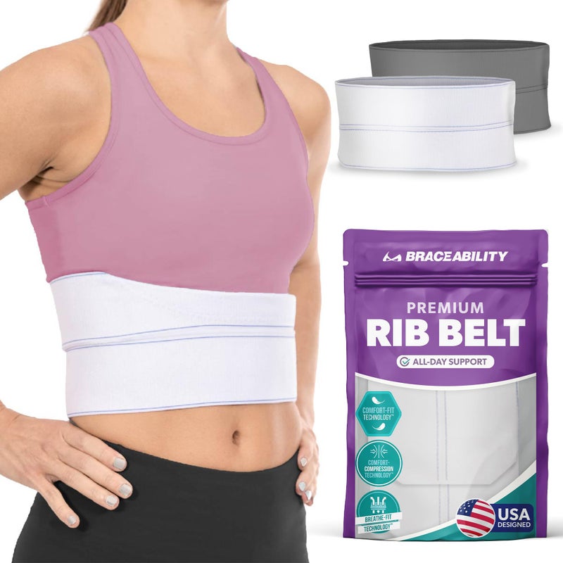 BraceAbility Broken Rib Brace for Women and Men Rib Protector Compression Wrap Chest Support Belt for Bruised Fractured Dislocated Ribs Costochondritis Relief Sternum Brace Female White