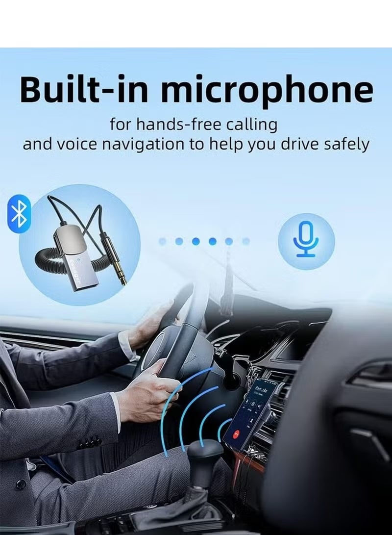 ESSAGER Aux Bluetooth Adapter for Car, Noise Cancelling Bluetooth 5.0 Receiver,Lossless Music USB to 3.5mm Jack Audio Adapter with Built-in Microphone for Car Kits/Home Stereo/Handsfree Call Speaker - Image 2