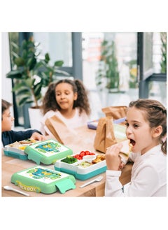 Excefore Kids Bento Box, Leak-Proof, 4-Compartment Bento-Style Lunch Box, Perfect Portion Sizes for Ages 3 to 10 - BPA-Free, Portable Handle, Dishwasher Safe, Food-Safe Materials, Tiffany Green  - Image 2
