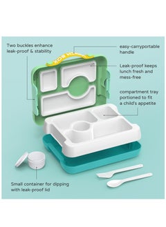 Excefore Kids Bento Box, Leak-Proof, 4-Compartment Bento-Style Lunch Box, Perfect Portion Sizes for Ages 3 to 10 - BPA-Free, Portable Handle, Dishwasher Safe, Food-Safe Materials, Tiffany Green  - Image 4