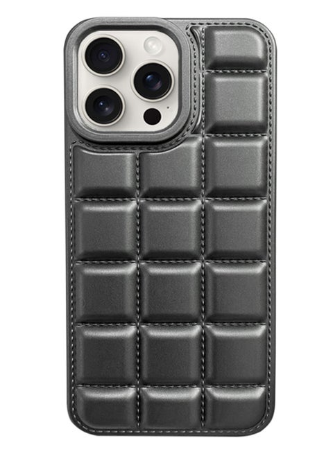 Luxury Plating Chocolate Block Pattern Case For Iphone 15, Shockproof Phone Back Cover For iPhone 15 - Grey
