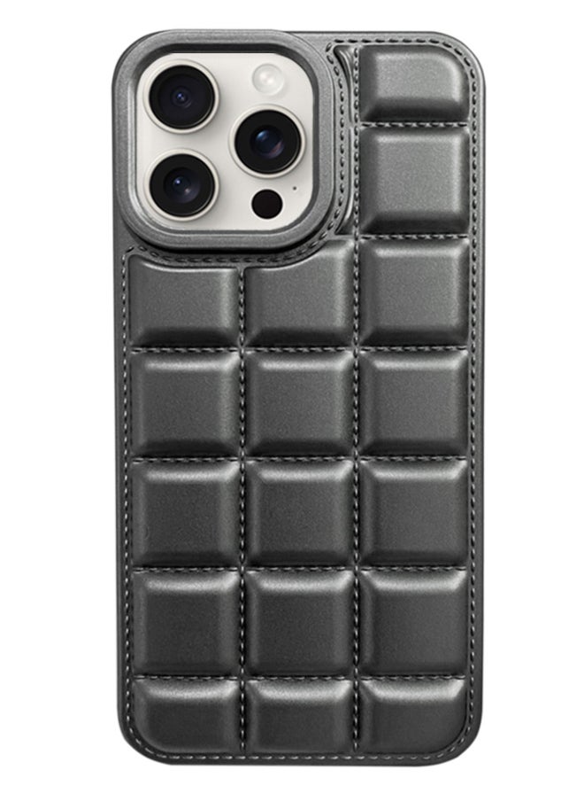 Generic - Luxury Plating Chocolate Block Pattern Case For Iphone 15, Shockproof Phone Back Cover For iPhone 15 - Grey - Image 1
