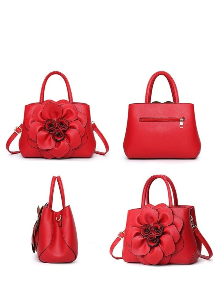 Women's Handbags Top Handle Tote Bags 3D Floral Wallet PU Leather Hobo Bags Crossbody Bags Shoulder Bags Shoulder Bags Red  - Image 4