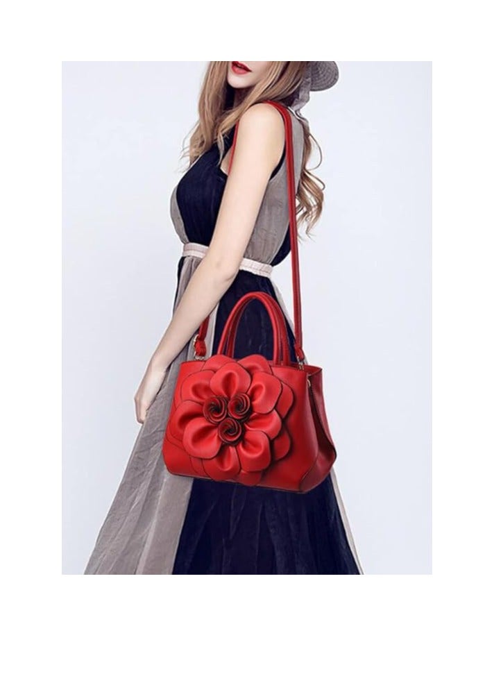 Women's Handbags Top Handle Tote Bags 3D Floral Wallet PU Leather Hobo Bags Crossbody Bags Shoulder Bags Shoulder Bags Red  - Image 2