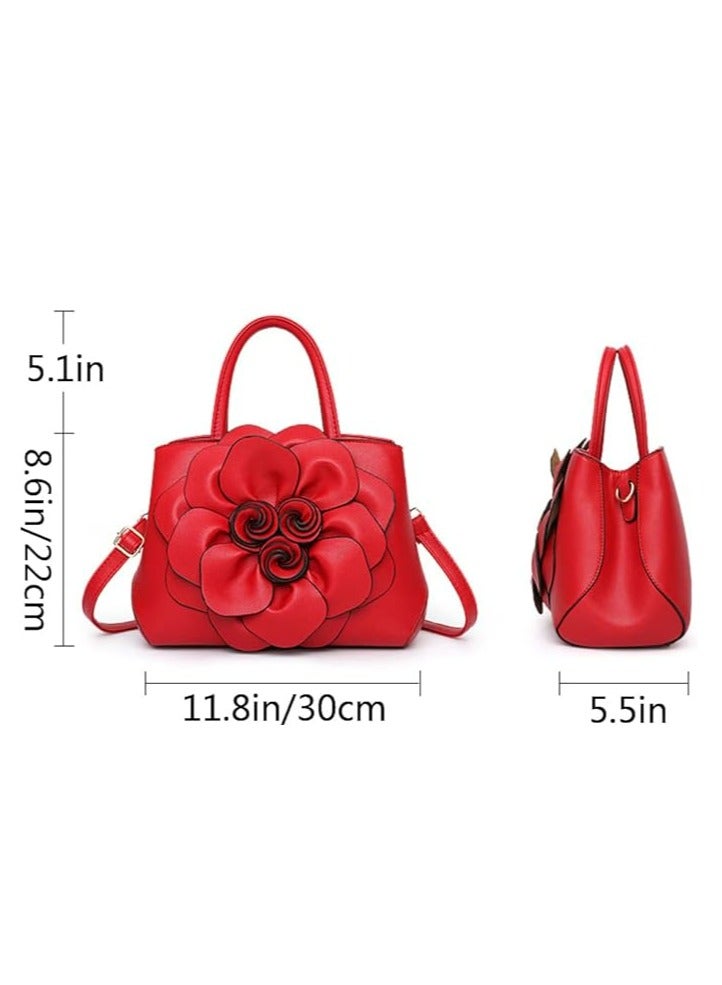 Women's Handbags Top Handle Tote Bags 3D Floral Wallet PU Leather Hobo Bags Crossbody Bags Shoulder Bags Shoulder Bags Red  - Image 3