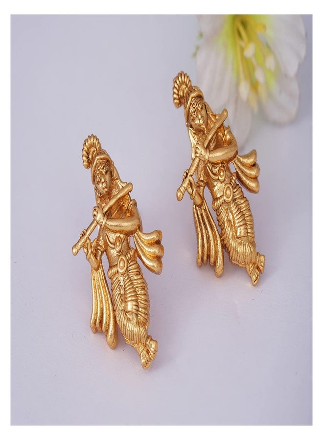 JFL - Jewellery for Less One Gram Gold Plated Indian Traditional Temple Jewellery Lord Krishna Ethnic Antique Earring for Women and Girls,Valentine - Image 5