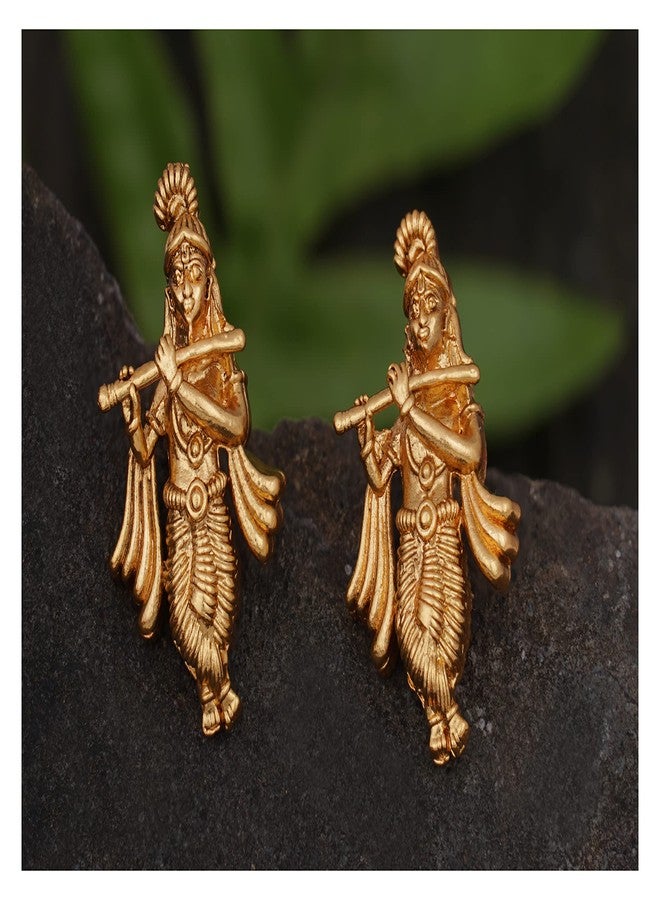 JFL - Jewellery for Less One Gram Gold Plated Indian Traditional Temple Jewellery Lord Krishna Ethnic Antique Earring for Women and Girls,Valentine - Image 3