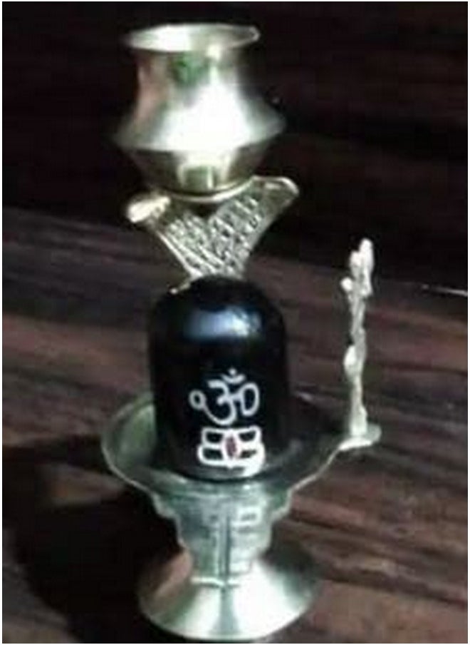 Rudram Rudram Brass Shiva Lingam Abhishek Patra with Trishul and Nag for Pooja Items | Shivling Showpiece (Multicolour, 4 cm x 2.5 cm x 5 cm)  - Image 3