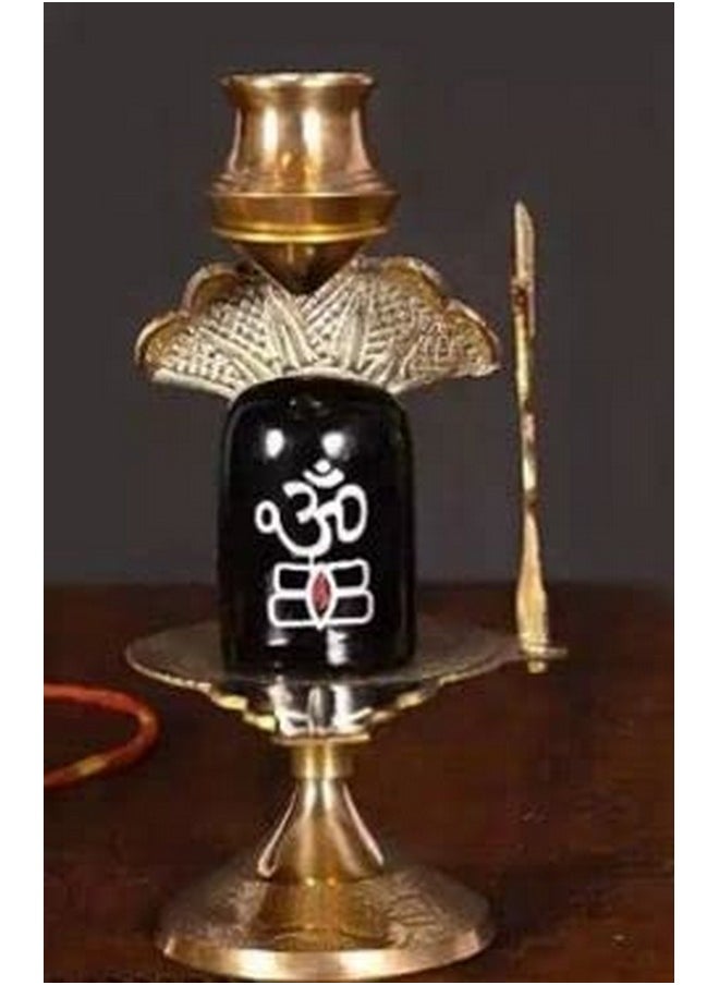 Rudram Rudram Brass Shiva Lingam Abhishek Patra with Trishul and Nag for Pooja Items | Shivling Showpiece (Multicolour, 4 cm x 2.5 cm x 5 cm)  - Image 2