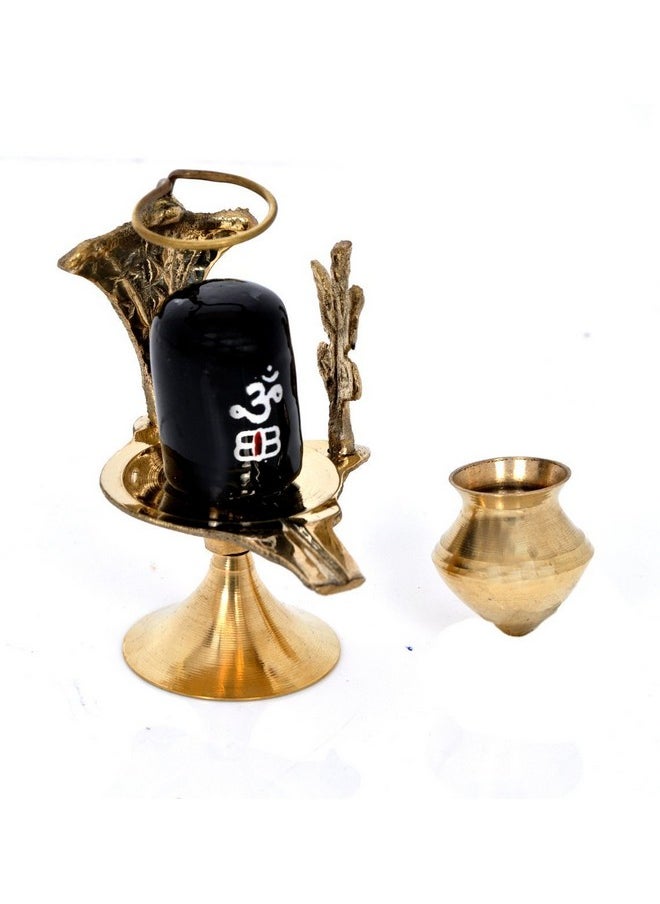 Rudram Rudram Brass Shiva Lingam Abhishek Patra with Trishul and Nag for Pooja Items | Shivling Showpiece (Multicolour, 4 cm x 2.5 cm x 5 cm)  - Image 1