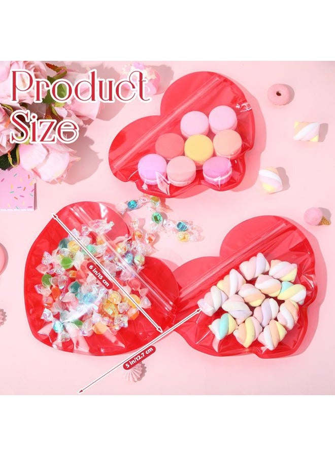 Yexiya 50 Pcs Valentine Gift Bags Heart Shaped Treat Bags Valentine Plastic Goodie Candy Container Resealable Jewelry Packaging Container Decoration for Holiday Gift Wrapping (Red, Pink,5 x 6 Inch) - Image 2