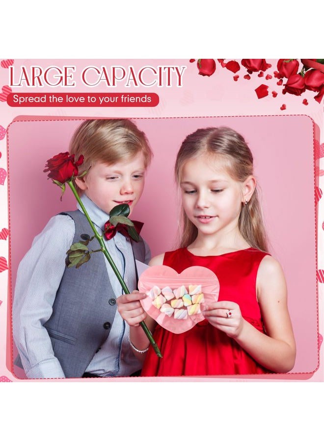 Yexiya 50 Pcs Valentine Gift Bags Heart Shaped Treat Bags Valentine Plastic Goodie Candy Container Resealable Jewelry Packaging Container Decoration for Holiday Gift Wrapping (Red, Pink,5 x 6 Inch) - Image 3