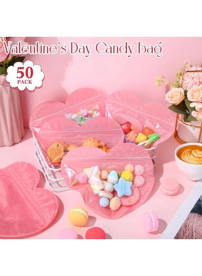 Yexiya 50 Pcs Valentine Gift Bags Heart Shaped Treat Bags Valentine Plastic Goodie Candy Container Resealable Jewelry Packaging Container Decoration for Holiday Gift Wrapping (Red, Pink,5 x 6 Inch) - Image 4