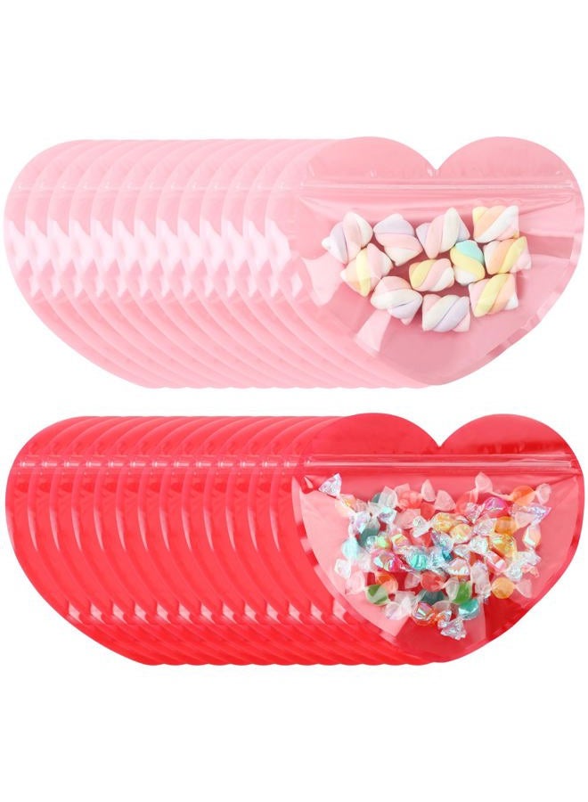 Yexiya 50 Pcs Valentine Gift Bags Heart Shaped Treat Bags Valentine Plastic Goodie Candy Container Resealable Jewelry Packaging Container Decoration for Holiday Gift Wrapping (Red, Pink,5 x 6 Inch) - Image 1